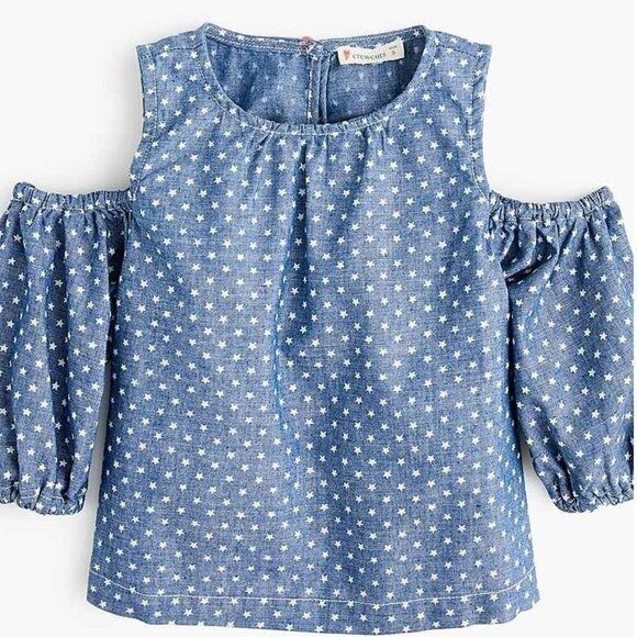 Crewcuts by J.Crew Girls' Peekaboo-Shoulder Top in Chambray Stars - Picture 14 of 14